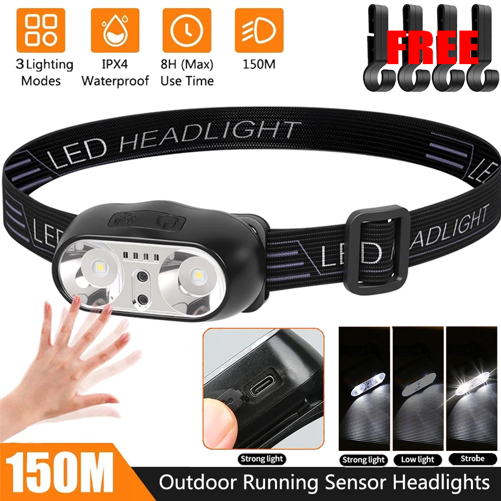 Headlamp - Portable XPE+LED Motion Sensor Headlight Rechargeable