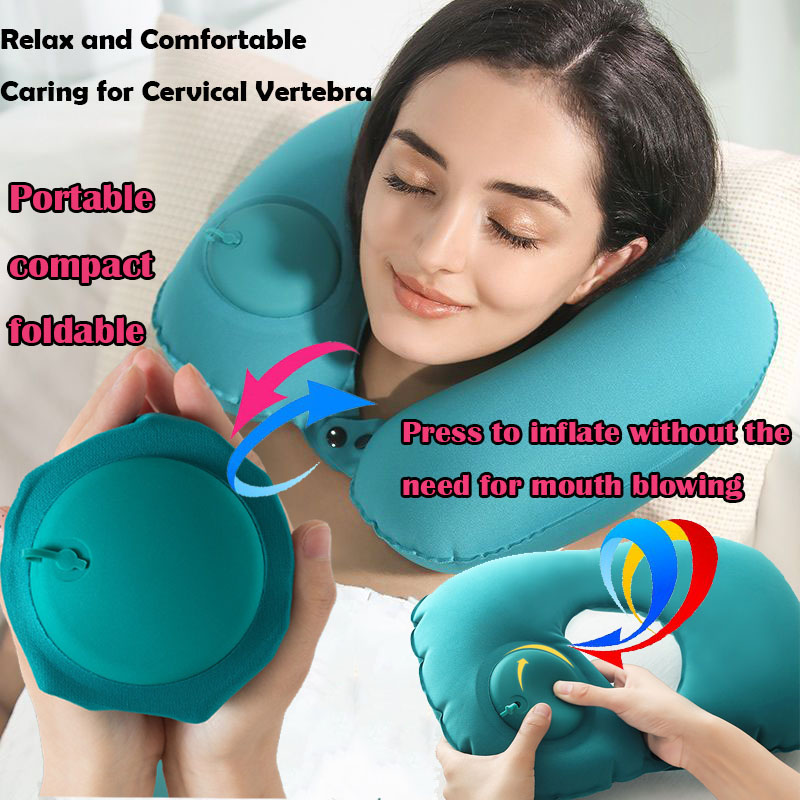 Outdoor Camping Stores - Portable Flocking Inflatable Neck Pillow That