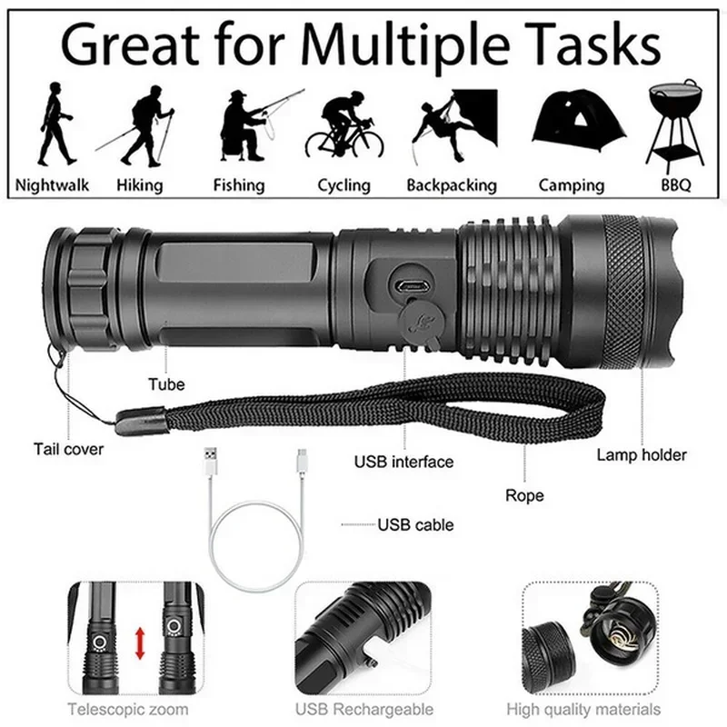 High Power XHP70 Led Flashligh - Outdoor Camping Adventure Lamp ulasan dan harga